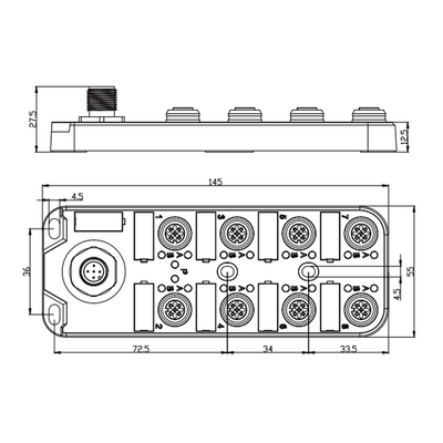 LKHA-08UA-M12G ELCO IO-LINK SENSOR HUB, CLASS-A, M12 A-CODE 4PIN IO-LINK CONN., 8XM12 A-CODE 5PIN, 8 AI/AO, 0 ... 10 V / 0 ... 20 MA / 4 ... 20 MA, METAL, IP67